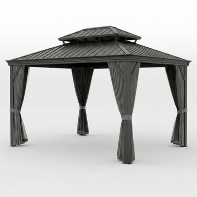 Hardtop Gazebo Built for Year-Round Use, Heavy Duty Aluminum Frame, 12x14 Double Layer Roof, Curtains