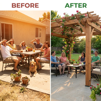 10 Ft. X 10 Ft. Traditional All Cedar Wood Outdoor Patio Pergola Shade Structure — Before & After