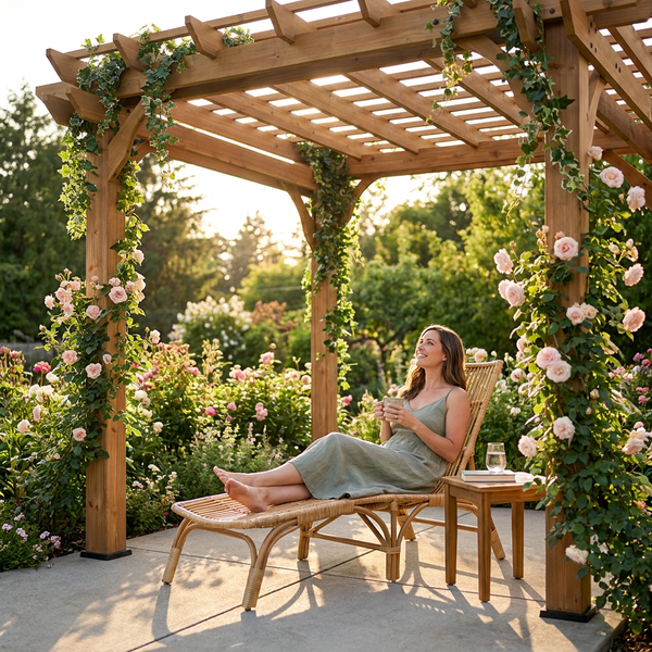 Outdoor Cedar Pergola Built for Natural Shade, 10ft x 10ft Traditional Design, 100% Cedar Construction