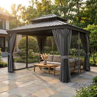12'X14' Hardtop Gazebo, Heavy Duty Aluminum Permanent Hardtop Gazebo Outdoor Pavilion with Curtains and Netting for Garden — Studio Shot