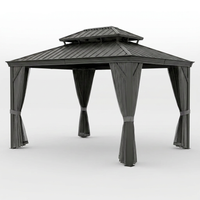 12'X14' Hardtop Gazebo, Heavy Duty Aluminum Permanent Hardtop Gazebo Outdoor Pavilion with Curtains and Netting for Garden — Studio Shot