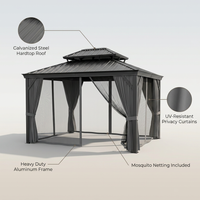 12'X14' Hardtop Gazebo, Heavy Duty Aluminum Permanent Hardtop Gazebo Outdoor Pavilion with Curtains and Netting for Garden — infographic