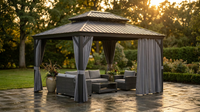 12'X14' Hardtop Gazebo, Heavy Duty Aluminum Permanent Hardtop Gazebo Outdoor Pavilion with Curtains and Netting for Garden — Lifestyle