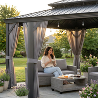 12'X14' Hardtop Gazebo, Heavy Duty Aluminum Permanent Hardtop Gazebo Outdoor Pavilion with Curtains and Netting for Garden — Lifestyle