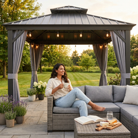 12'X14' Hardtop Gazebo, Heavy Duty Aluminum Permanent Hardtop Gazebo Outdoor Pavilion with Curtains and Netting for Garden — Lifestyle