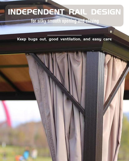 12X12 FT Hardtop Gazebo with Galvanized Steel Double Roof, Heavy-Duty Aluminum Frame Outdoor Gazebo Canopy with Mosquito Netting & Waterproof Curtains for Patio, Backyard, Deck & Lawn