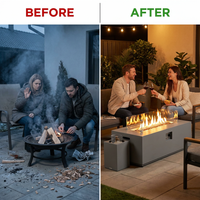 50000 BTU Coating Steel Propane Fire Pit Table in Gray Rectangular Modern Outdoor Gas Fire Table with Tank Holder — Before & After