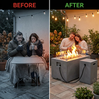 50000 BTU Coating Steel Propane Fire Pit Table in Gray Rectangular Modern Outdoor Gas Fire Table with Tank Holder — Before & After