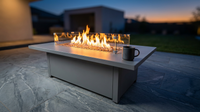 50000 BTU Coating Steel Propane Fire Pit Table in Gray Rectangular Modern Outdoor Gas Fire Table with Tank Holder — Lifestyle