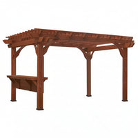 Cedar Wood Outdoor Pergola Built to Withstand 100 MPH Winds, 140 Sq Ft Shade, Built-in Bar, PowerPort