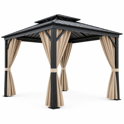12X12 FT Hardtop Gazebo with Galvanized Steel Double Roof, Heavy-Duty Aluminum Frame Outdoor Gazebo Canopy with Mosquito Netting & Waterproof Curtains for Patio, Backyard, Deck & Lawn