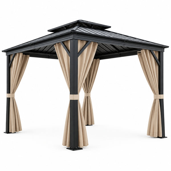 12X12 FT Hardtop Gazebo with Galvanized Steel Double Roof, Heavy-Duty Aluminum Frame Outdoor Gazebo Canopy with Mosquito Netting & Waterproof Curtains for Patio, Backyard, Deck & Lawn