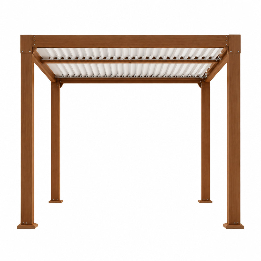 Louvered Pergola 10 Ft X10', Outdoor Pergola with Adjustable Louvered Roof, Reinforced Aluminum Frame, Integrated Drainage System, Hardtop Gazebo for Patio, Deck, Wood Grain
