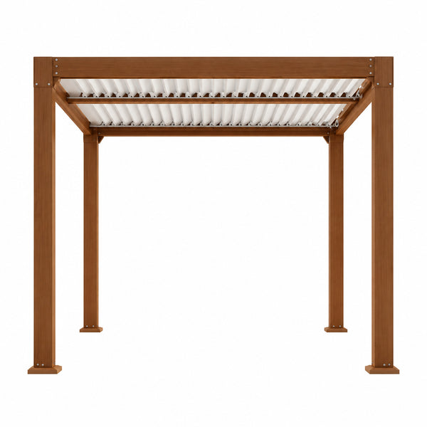 Louvered Pergola 10 Ft X10', Outdoor Pergola with Adjustable Louvered Roof, Reinforced Aluminum Frame, Integrated Drainage System, Hardtop Gazebo for Patio, Deck, Wood Grain