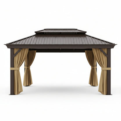 12×20 Hardtop Gazebo with Metal Roof, Heavy Duty Galvanized Steel Gazebo with Reinforced Aluminum Frame, Flame-Resistant Curtain