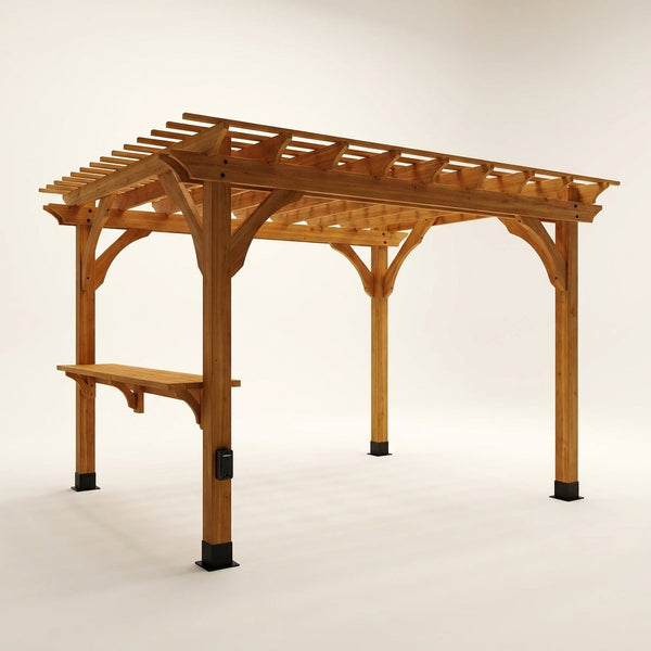 Ashland 10 Ft. X 14 Ft. All Cedar Wood Outdoor Pergola Shade Structure with Bar and Electric — Studio Shot