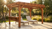 Ashland 10 Ft. X 14 Ft. All Cedar Wood Outdoor Pergola Shade Structure with Bar and Electric — Lifestyle