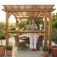 Ashland 10 Ft. X 14 Ft. All Cedar Wood Outdoor Pergola Shade Structure with Bar and Electric — Lifestyle