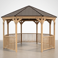DIY Meridian 12 Ft. Octagon Enclosed Wood Outdoor Patio Gazebo with Brown Hardtop Metal Roof and 36 In. Guard Rail — Studio Shot