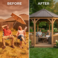Outdoor Gazebo Built for Year-Round Use, 12 Ft Octagon Cedar Frame, Metal Hardtop Roof, 36 In Guard Rail — Before & After
