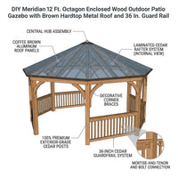 Outdoor Gazebo Built for Year-Round Use, 12 Ft Octagon Cedar Frame, Metal Hardtop Roof, 36 In Guard Rail — How It Works