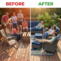 Patio Furniture Set 6-Piece Outdoor Patio Conversation Set with Blue Cushions Lawn Furniture — Before & After