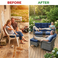 Patio Furniture Set 6-Piece Outdoor Patio Conversation Set with Blue Cushions Lawn Furniture — Before & After