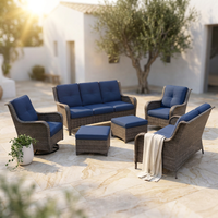Patio Furniture Set 6-Piece Outdoor Patio Conversation Set with Blue Cushions Lawn Furniture — Studio Shot
