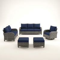 Patio Furniture Set 6-Piece Outdoor Patio Conversation Set with Blue Cushions Lawn Furniture — Studio Shot