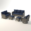Outdoor Patio Conversation Set Designed for All-Weather Use, 6-Piece Steel Frame, High-Density Cushions, Blue