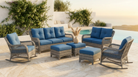 Patio Furniture Set 6-Piece Outdoor Patio Conversation Set with Blue Cushions Lawn Furniture — Lifestyle