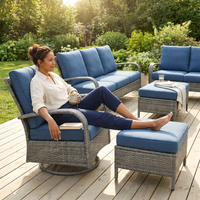 Patio Furniture Set 6-Piece Outdoor Patio Conversation Set with Blue Cushions Lawn Furniture — Lifestyle