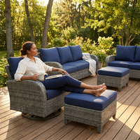 Patio Furniture Set 6-Piece Outdoor Patio Conversation Set with Blue Cushions Lawn Furniture — Lifestyle