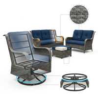 Patio Furniture Set 6-Piece Outdoor Patio Conversation Set with Blue Cushions Lawn Furniture — How It Works