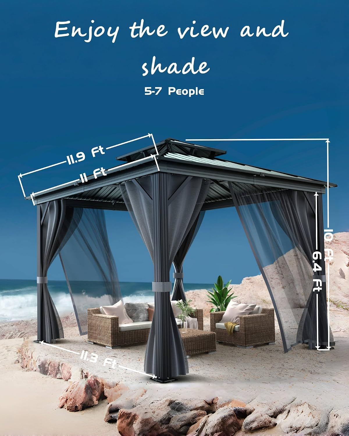 12X12 FT Hardtop Gazebo with Galvanized Steel Double Roof, Heavy-Duty Aluminum Frame Outdoor Gazebo Canopy with Mosquito Netting & Waterproof Curtains for Patio, Backyard, Deck & Lawn