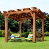 Outdoor Cedar Pergola Built for Natural Shade, 10ft x 10ft Traditional Design, 100% Cedar Construction